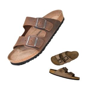 AEROTHOTIC "Aharin" Leather Dual Strap Unisex Slide-In Sandals